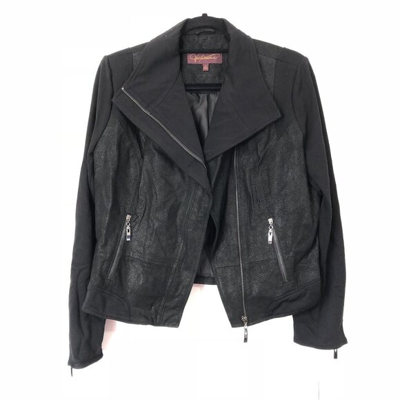 Hal Rubenstein Black Genuine Suede Leather Knit Moto Jacket Asymmetrical Size M - Picture 1 of 9